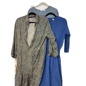 Chic Dress Trio in H & M Black & White Dot, & Blue Knits Midi Ribbed Casual Fun